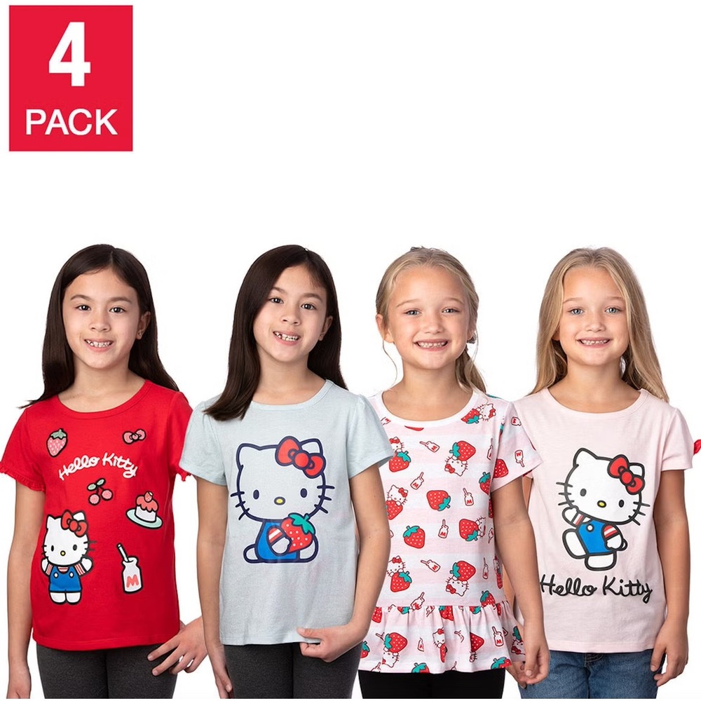 NWT Sanrio Hello Kitty Girls 4 Pack Graphic T-Shirts Strawberry Red Pink Blue 4T